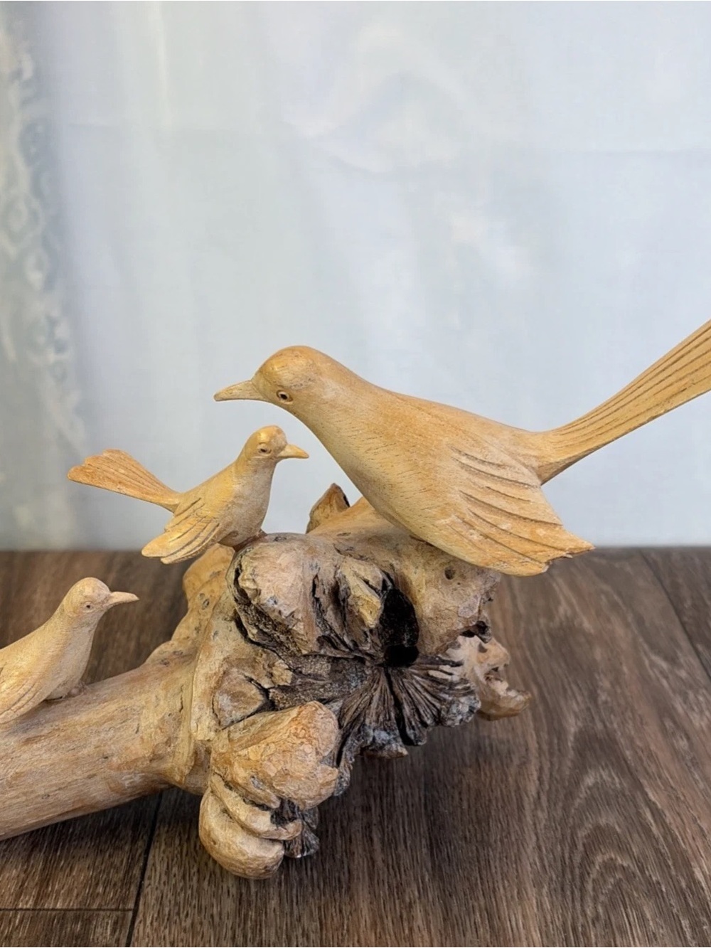 Carved Wood Birds on Log Folk ART Parasite Wood Chinaberry Trees